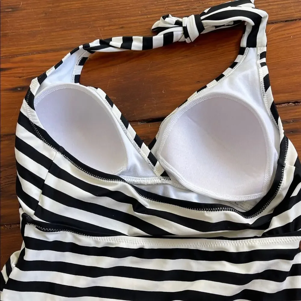 Motherhood striped V-neck maternity one piece swimsuit sz S